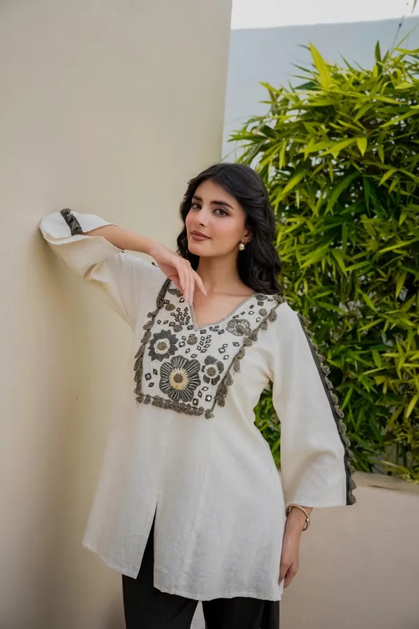 White_Cotton_Premium_&_Fancy_Design_Kurta_And_Palazzo_Set_For_Women
