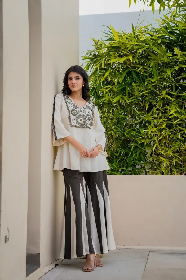 White_Cotton_Premium_&_Fancy_Design_Kurta_And_Palazzo_Set_For_Women