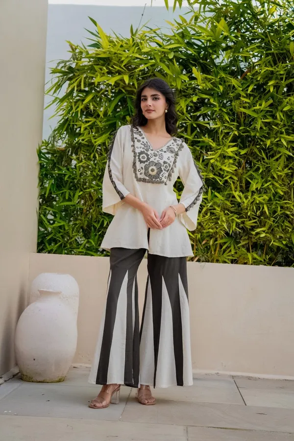 White_Cotton_Premium_&_Fancy_Design_Kurta_And_Palazzo_Set_For_Women