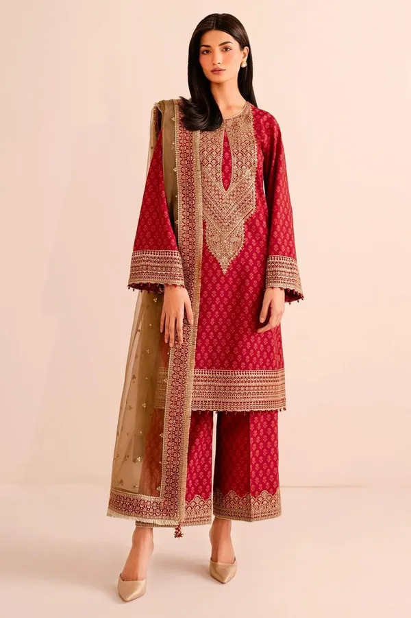 Pink_Pure_Vichitra_Premium_&_Fancy_Design_Kurti_And_Palazzo_Set_For_Women