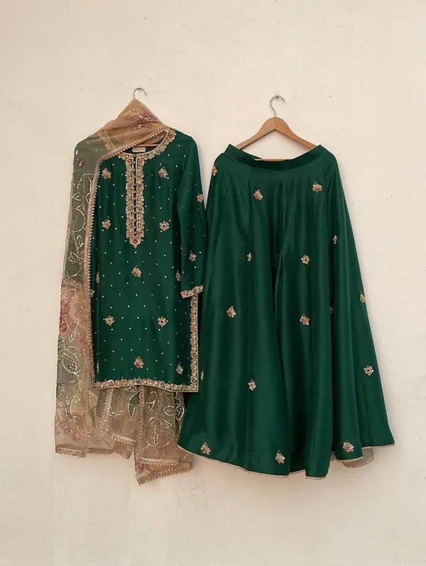 Green_Pure_Vichitra_Premium_&_Fancy_Design_Kurti_And_Palazzo_Set_For_Women