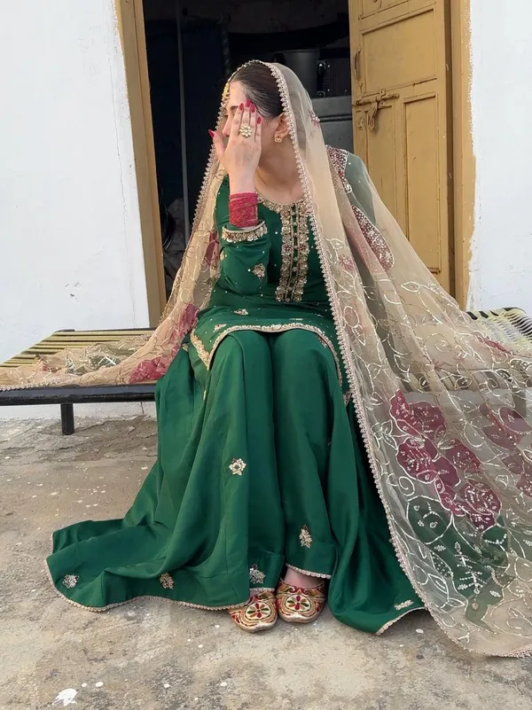 Green_Pure_Vichitra_Premium_&_Fancy_Design_Kurti_And_Palazzo_Set_For_Women
