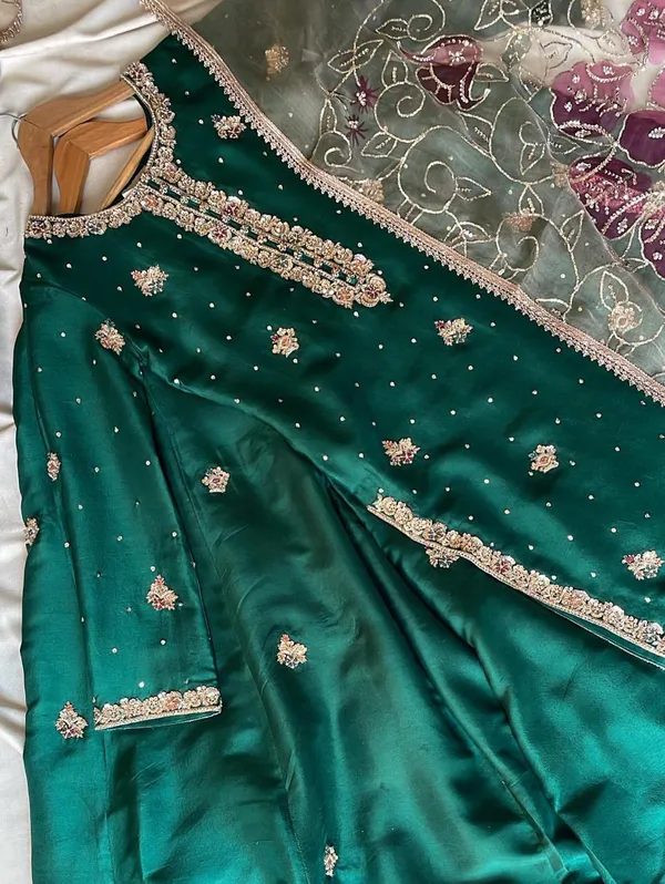 Green_Pure_Vichitra_Premium_&_Fancy_Design_Kurti_And_Palazzo_Set_For_Women