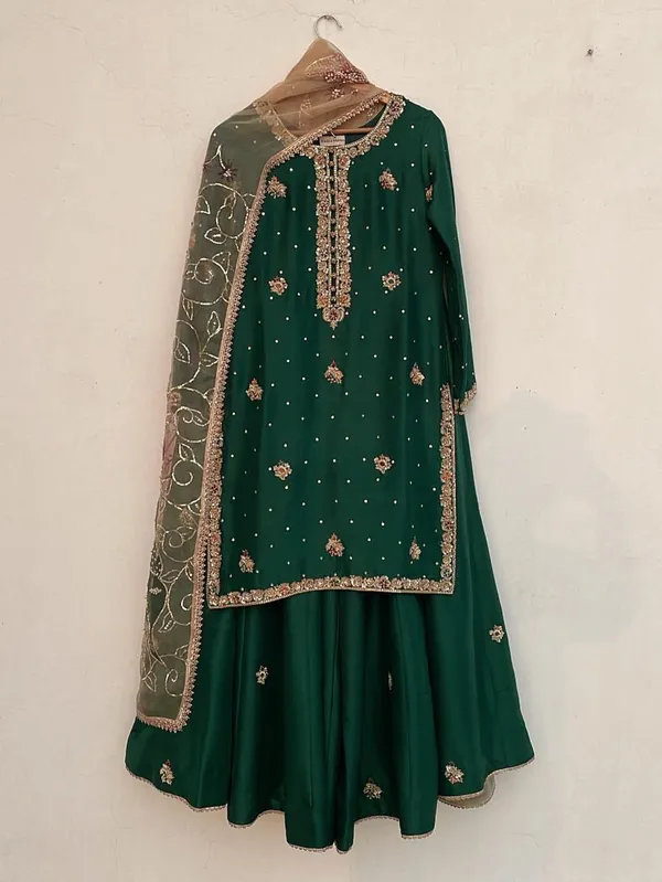 Green_Pure_Vichitra_Premium_&_Fancy_Design_Kurti_And_Palazzo_Set_For_Women
