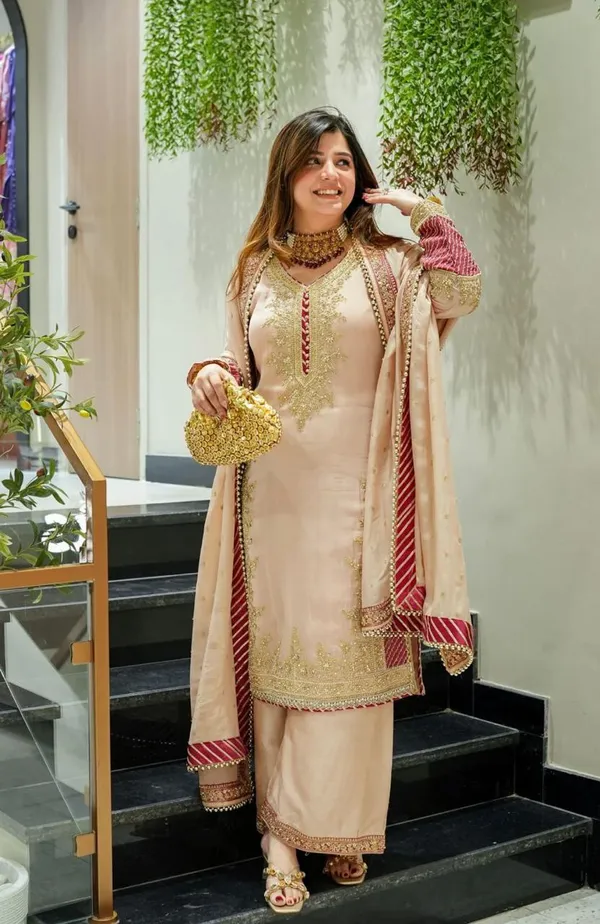 Off_White_Chinon_Premium_&_Fancy_Design_Kurti_And_Palazzo_Set_For_Women