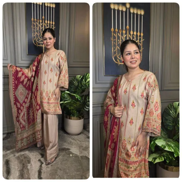 Beige_And_Red_Cotton_Premium_&_Fancy_Design_Suit_Set_For_Women