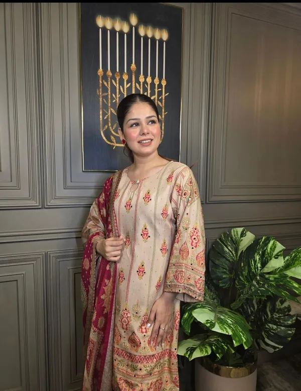 Beige_And_Red_Cotton_Premium_&_Fancy_Design_Suit_Set_For_Women
