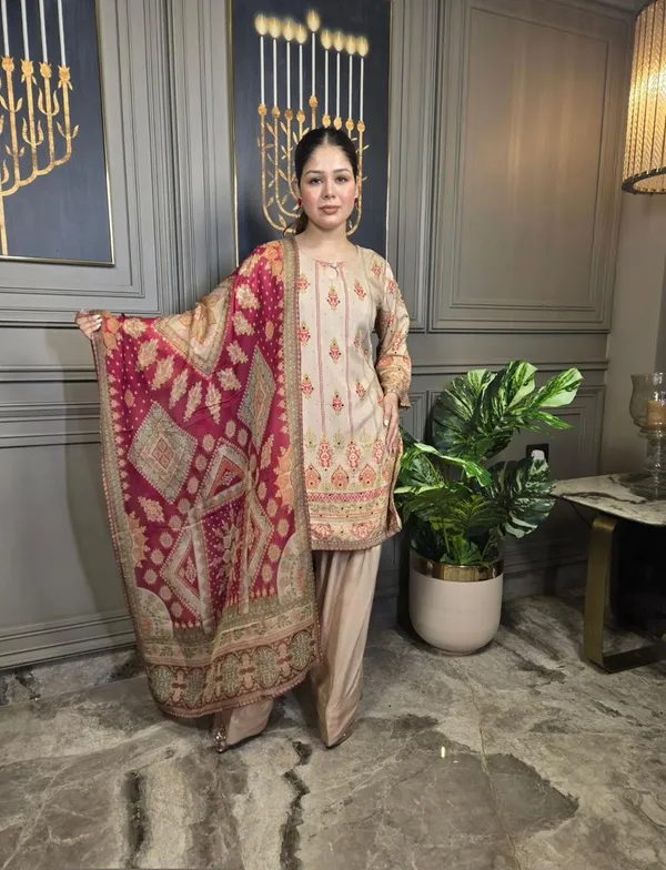 Beige_And_Red_Cotton_Premium_&_Fancy_Design_Suit_Set_For_Women