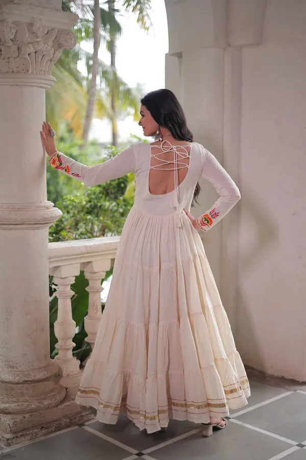 White_Cotton_Premium_&_Fancy_Design_Gown_For_Women