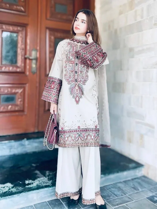 White_Cotton_Premium_&_Fancy_Design_Kurti_And_Palazzo_Set_For_Women