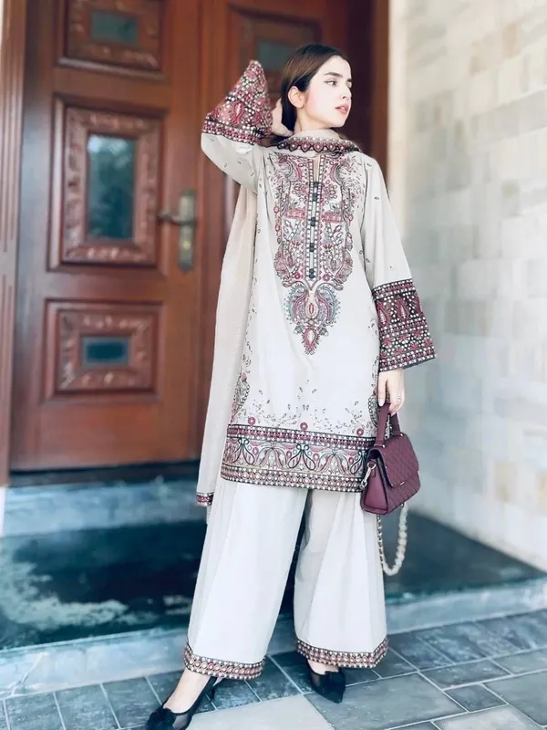 White_Cotton_Premium_&_Fancy_Design_Kurti_And_Palazzo_Set_For_Women