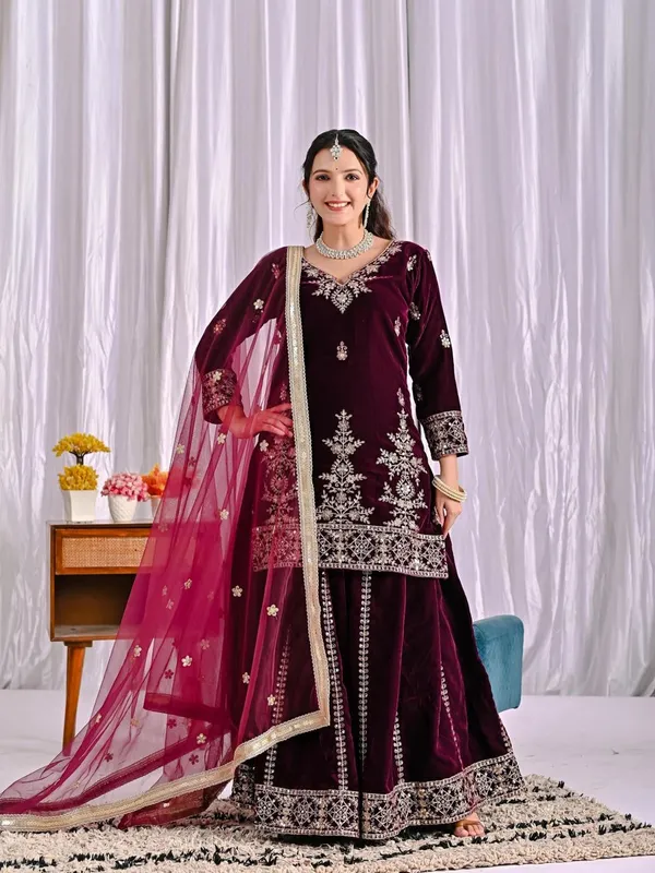 Maroon_Cotton_Premium_&_Fancy_Design_Sharara_Set_For_Women