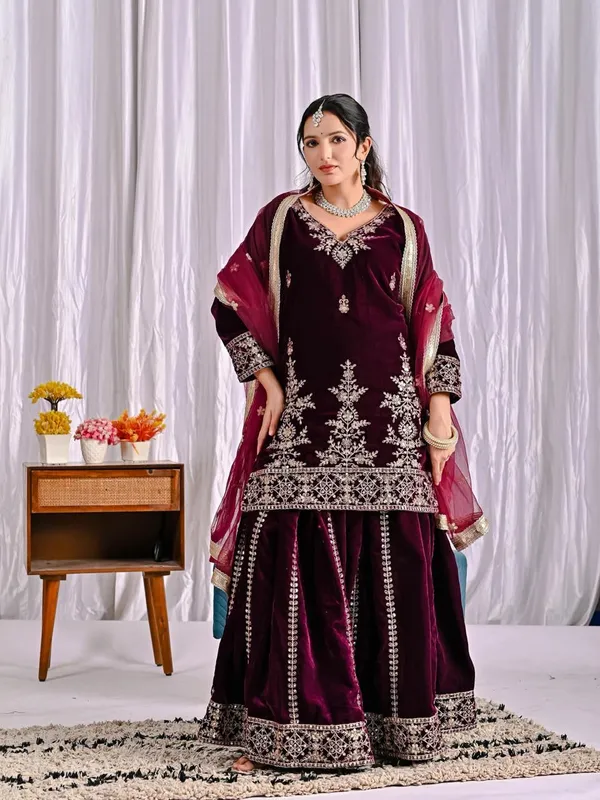 Maroon_Cotton_Premium_&_Fancy_Design_Sharara_Set_For_Women