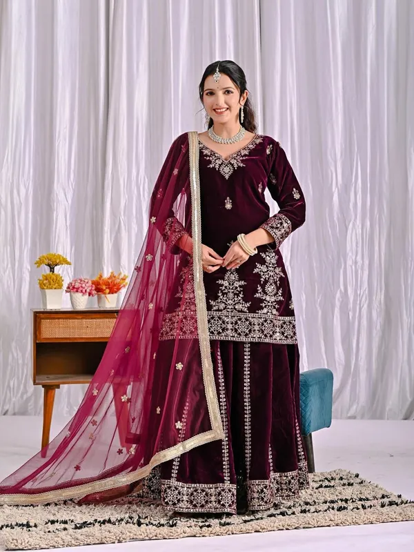 Maroon_Cotton_Premium_&_Fancy_Design_Sharara_Set_For_Women