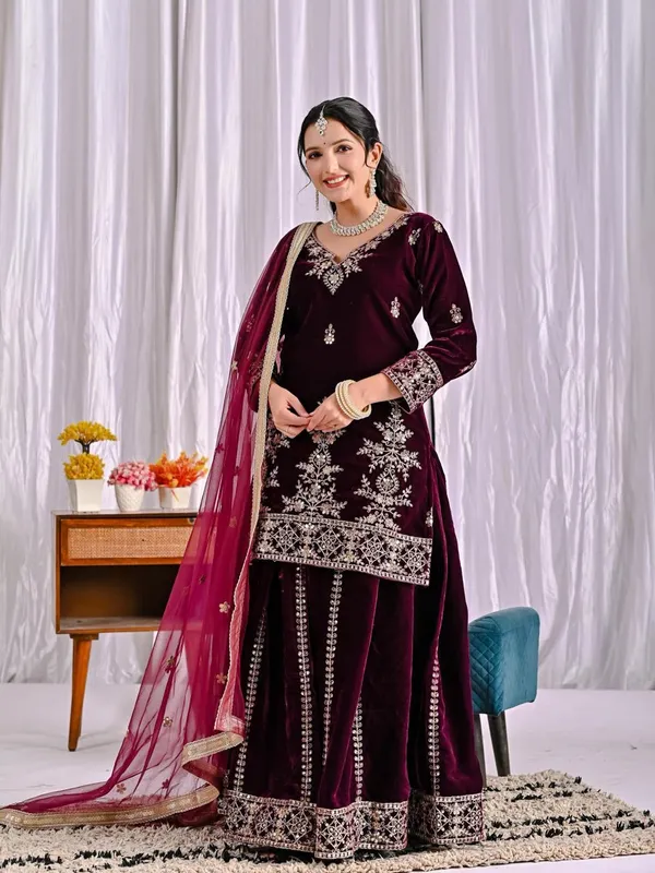 Maroon_Cotton_Premium_&_Fancy_Design_Sharara_Set_For_Women