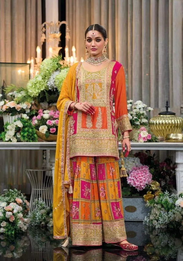 Orange_Chinon_Premium_&_Fancy_Design_Sharara_Set_For_Women