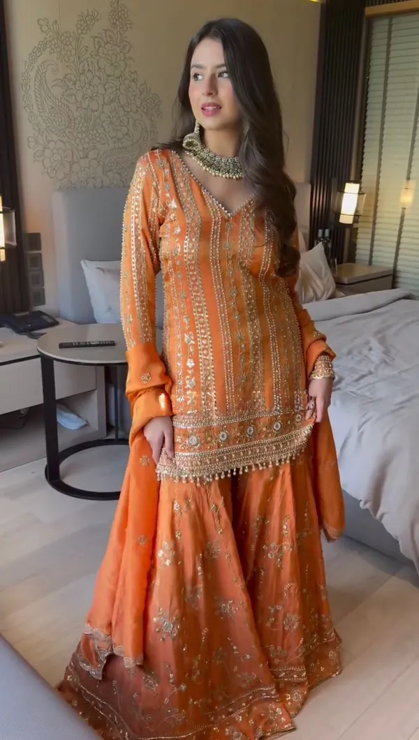 Orange_Cotton_Premium_&_Fancy_Design_Sharara_Set_For_Women