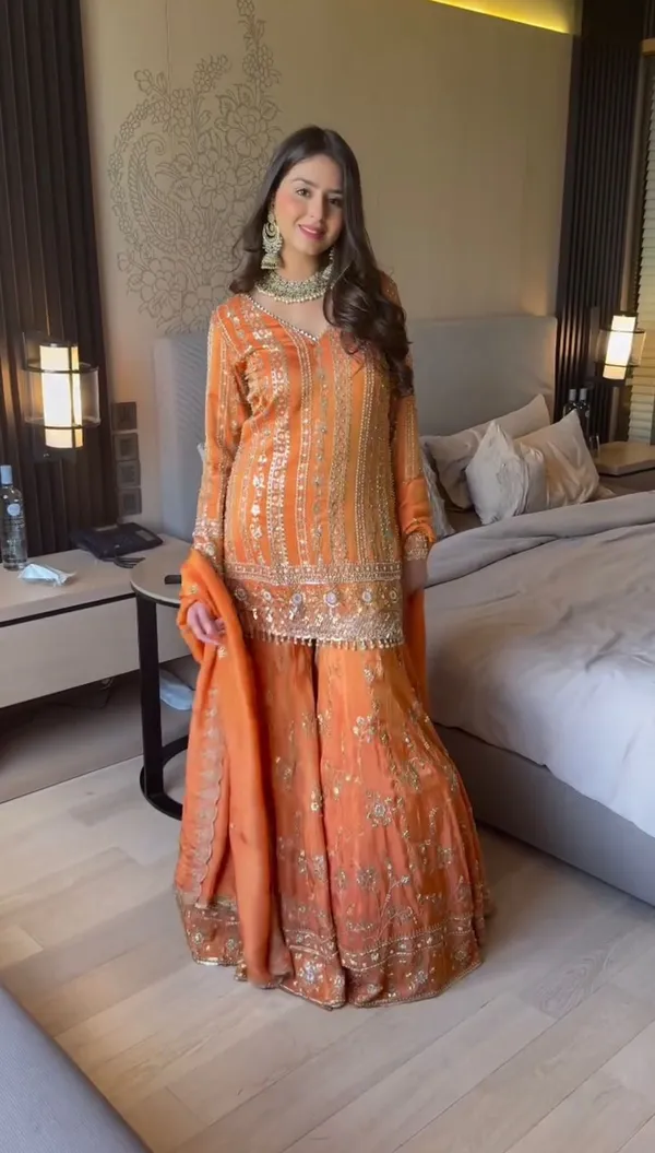 Orange_Cotton_Premium_&_Fancy_Design_Sharara_Set_For_Women