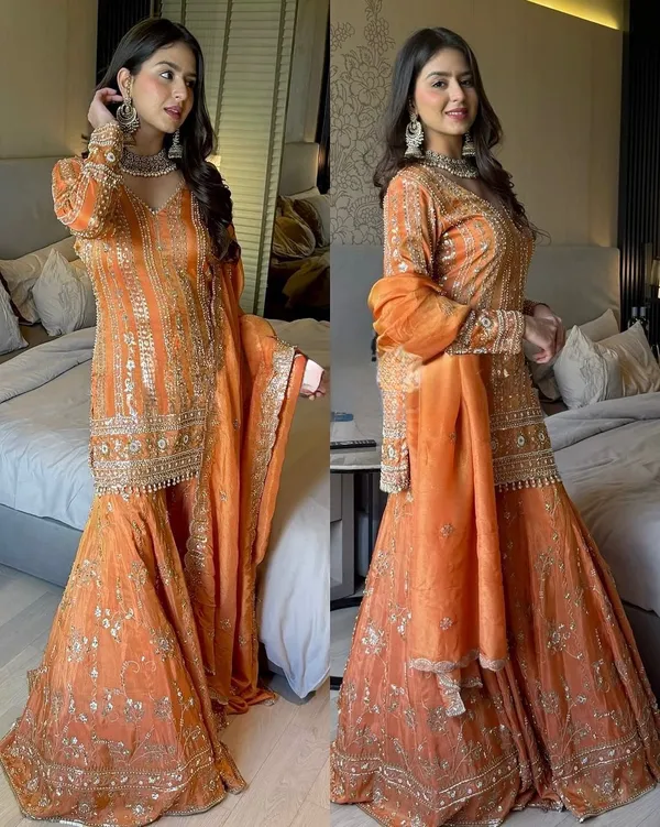 Orange_Cotton_Premium_&_Fancy_Design_Sharara_Set_For_Women