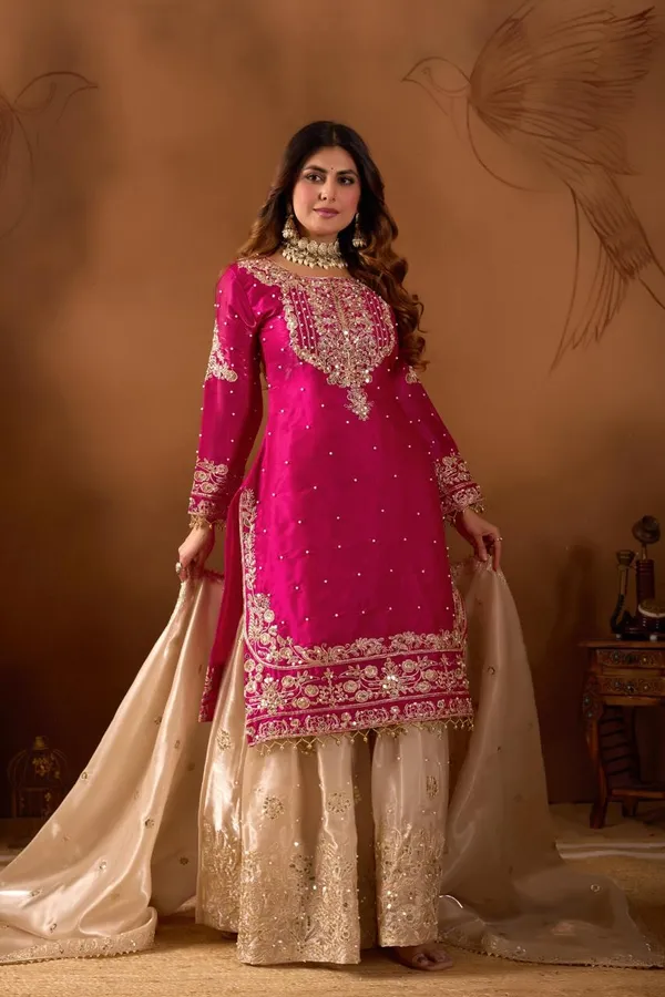 Pink_And_Off_White_Cotton_Premium_&_Fancy_Design_Sharara_Set_For_Women