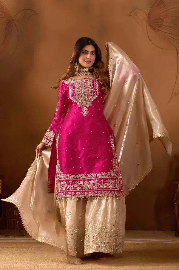 Pink_And_Off_White_Cotton_Premium_&_Fancy_Design_Sharara_Set_For_Women