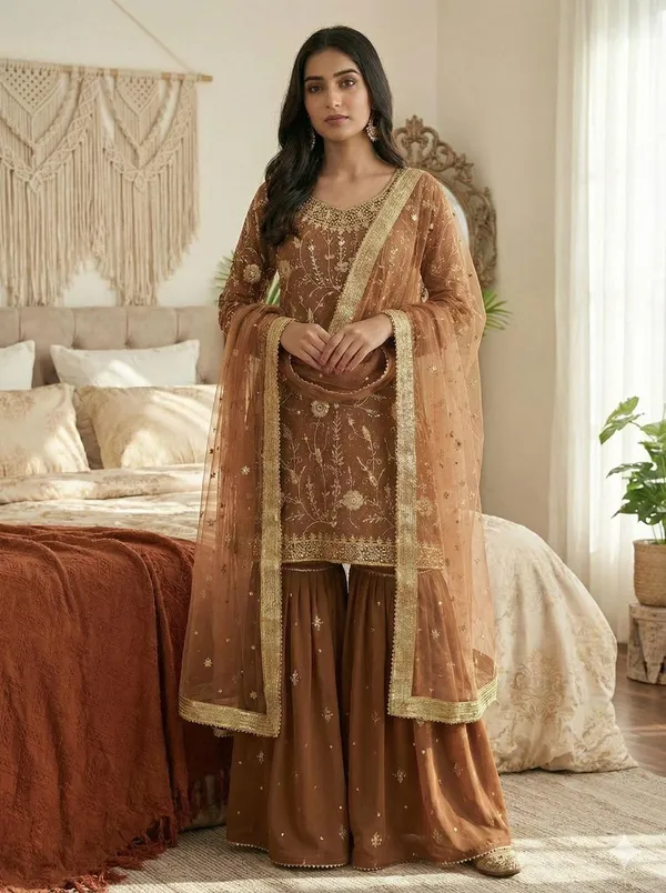 Brown_Cotton_Premium_&_Fancy_Design_Sharara_Set_For_Women