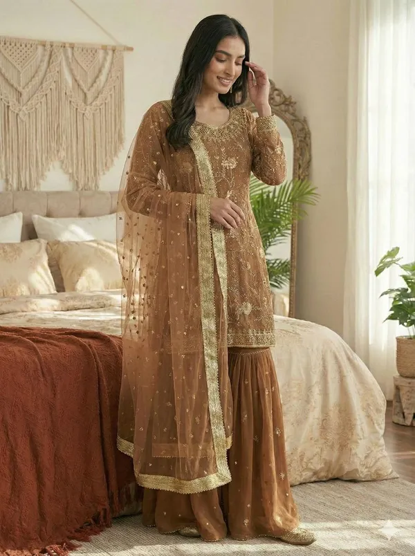 Brown_Cotton_Premium_&_Fancy_Design_Sharara_Set_For_Women