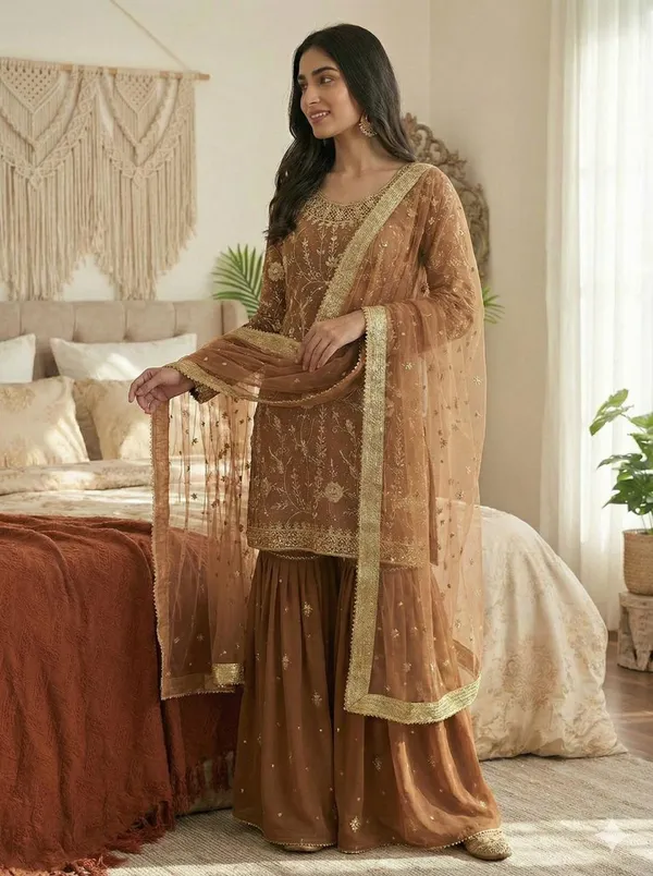 Brown_Cotton_Premium_&_Fancy_Design_Sharara_Set_For_Women