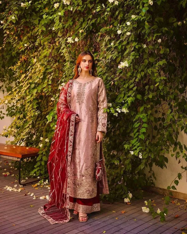 Light_Pink_Cotton_Premium_&_Fancy_Design_Long_Kurti_With_Palazzo_For_Women