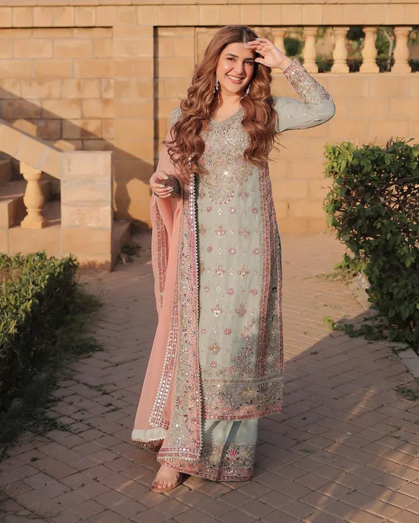 Light_Blue_And_Pink_Cotton_Premium_&_Fancy_Design_Long_Kurti_And_Pant_Set_For_Women
