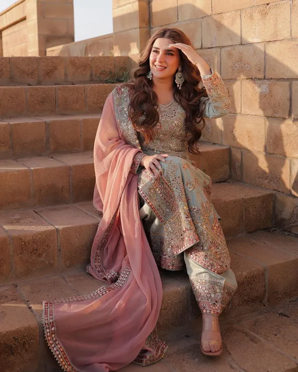 Light_Blue_And_Pink_Cotton_Premium_&_Fancy_Design_Long_Kurti_And_Pant_Set_For_Women
