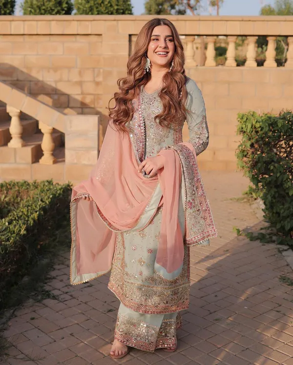 Light_Blue_And_Pink_Cotton_Premium_&_Fancy_Design_Long_Kurti_And_Pant_Set_For_Women