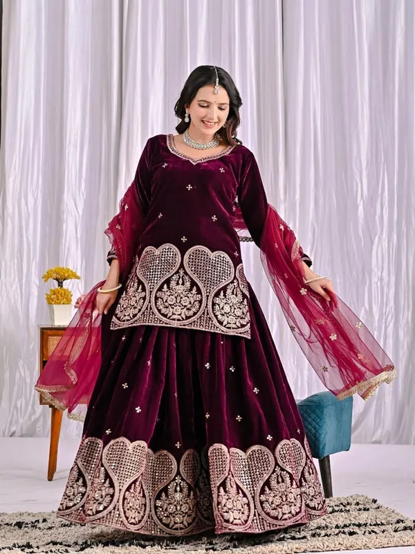 Maroon_Cotton_Premium_&_Fancy_Design_Sharara_Set_For_Women