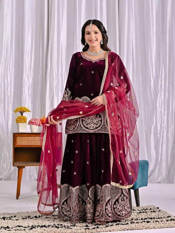 Maroon_Cotton_Premium_&_Fancy_Design_Sharara_Set_For_Women