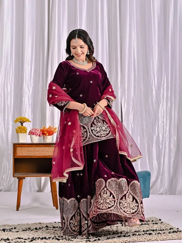 Maroon_Cotton_Premium_&_Fancy_Design_Sharara_Set_For_Women