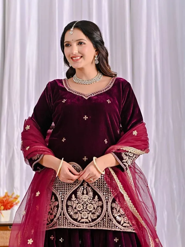 Maroon_Cotton_Premium_&_Fancy_Design_Sharara_Set_For_Women