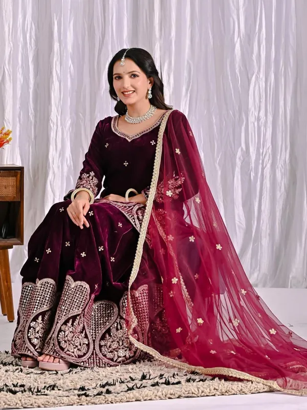 Maroon_Cotton_Premium_&_Fancy_Design_Sharara_Set_For_Women