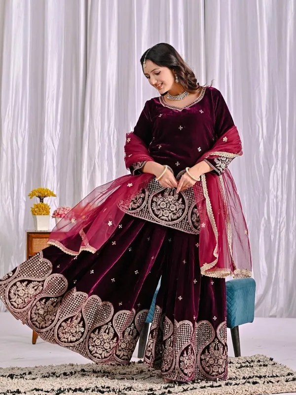 Maroon_Cotton_Premium_&_Fancy_Design_Sharara_Set_For_Women