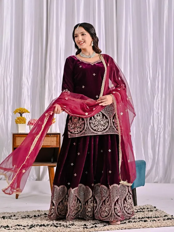 Maroon_Cotton_Premium_&_Fancy_Design_Sharara_Set_For_Women