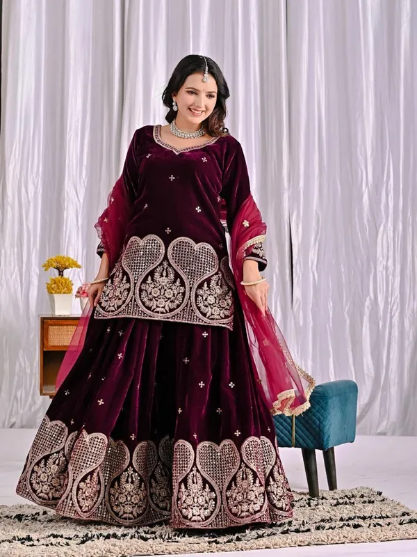 Maroon_Cotton_Premium_&_Fancy_Design_Sharara_Set_For_Women