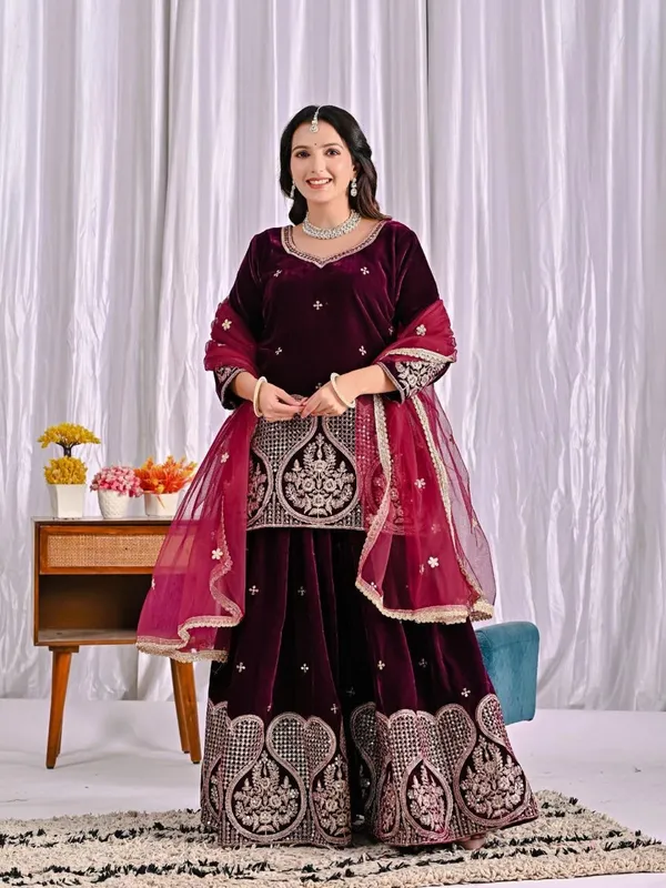 Maroon_Cotton_Premium_&_Fancy_Design_Sharara_Set_For_Women