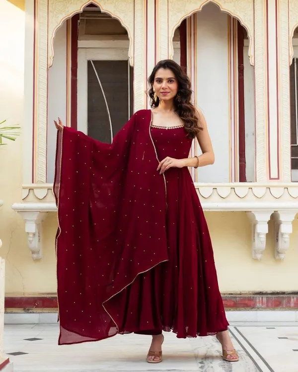 Maroon_Georgette_Premium_&_Fancy_Design_Anarkali_Set_For_Women