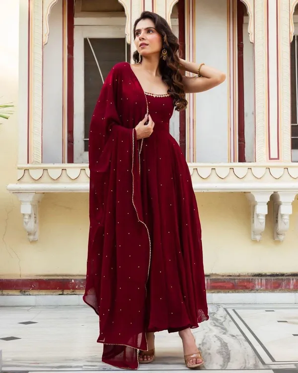 Maroon_Georgette_Premium_&_Fancy_Design_Anarkali_Set_For_Women