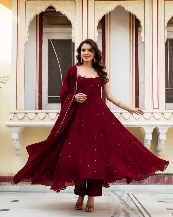 Maroon_Georgette_Premium_&_Fancy_Design_Anarkali_Set_For_Women