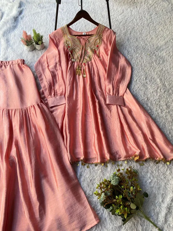 Pink_Chinon_Premium_&_Fancy_Design_Kurti_And_Palazzo_Set_For_Women