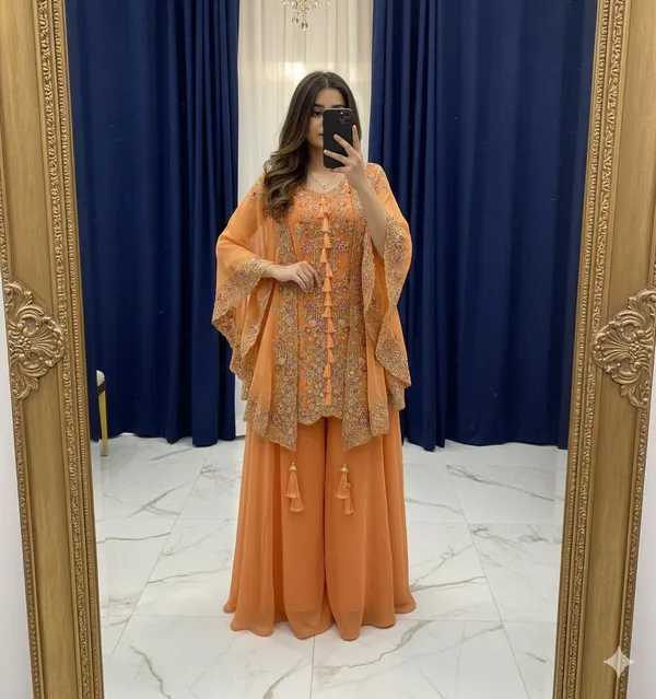 Orange_Georgette_Premium_&_Fancy_Design_Kurta_And_Palazzo_Set_For_Women