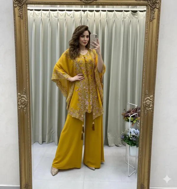 Yellow_Georgette_Premium_&_Fancy_Design_Kurta_And_Pant_Set_For_Women
