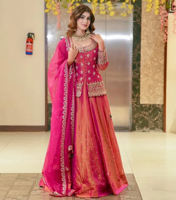 Pink_Organza_Premium_&_Fancy_Design_Kurti_And_Palazzo_Set_For_Women