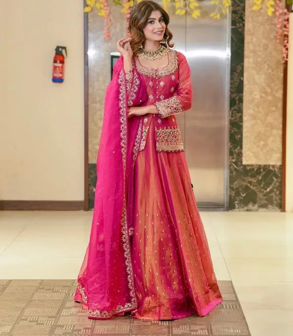 Pink_Organza_Premium_&_Fancy_Design_Kurti_And_Palazzo_Set_For_Women