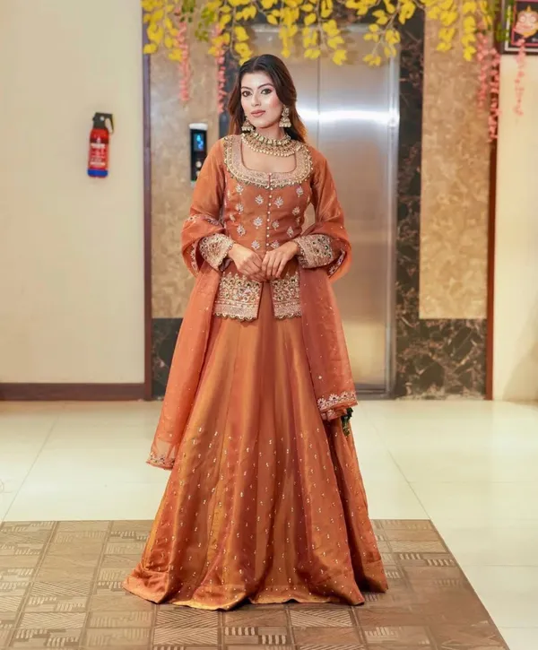 Orange_Organza_Premium_&_Fancy_Design_Kurti_And_Palazzo_Set_For_Women